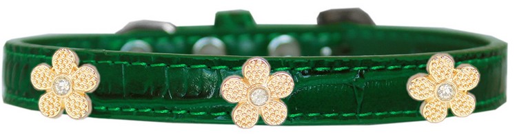 Gold Flower Widget Croc Dog Collar Emerald Green Size 10